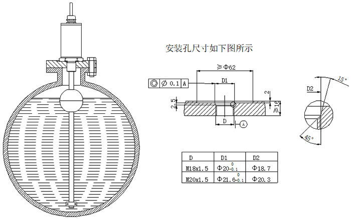 磁致伸縮式液位計(jì)螺紋安裝圖